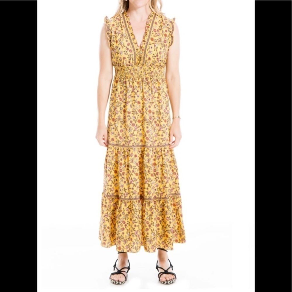 Max Studio Women's Crepe Sleeveless Ruffle Neck Tiered Maxi Dress / S